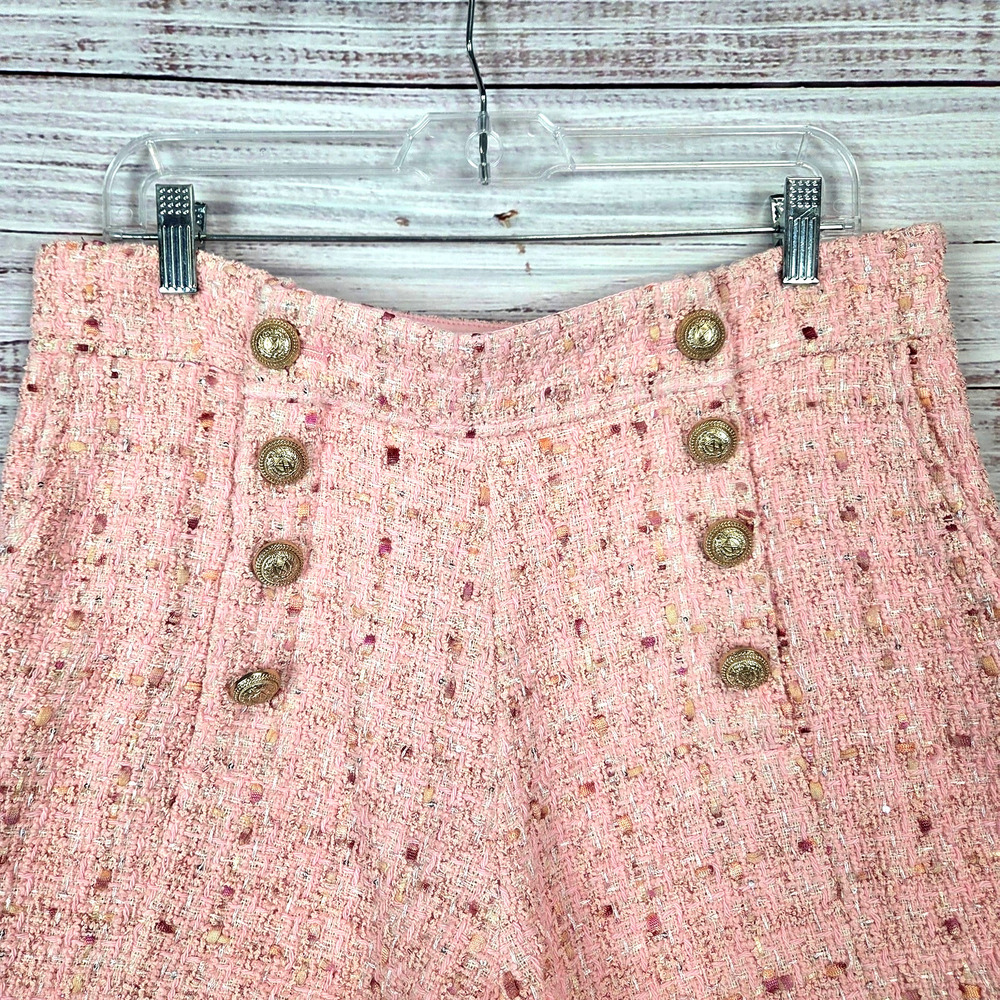 Generation Love Lizzy Tweed Light Pink Shorts L High Rise Fringe Hem Kawaii Twee - Picture 5 of 15